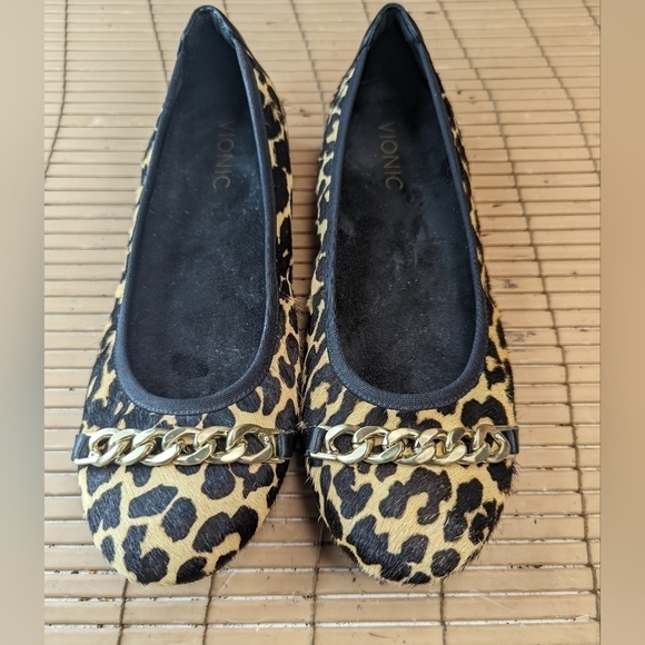 Vionic Spark "Pera" Flats Gold Chain Leopard Calf Hair Orthopedic Designed women - Picture 2 of 11